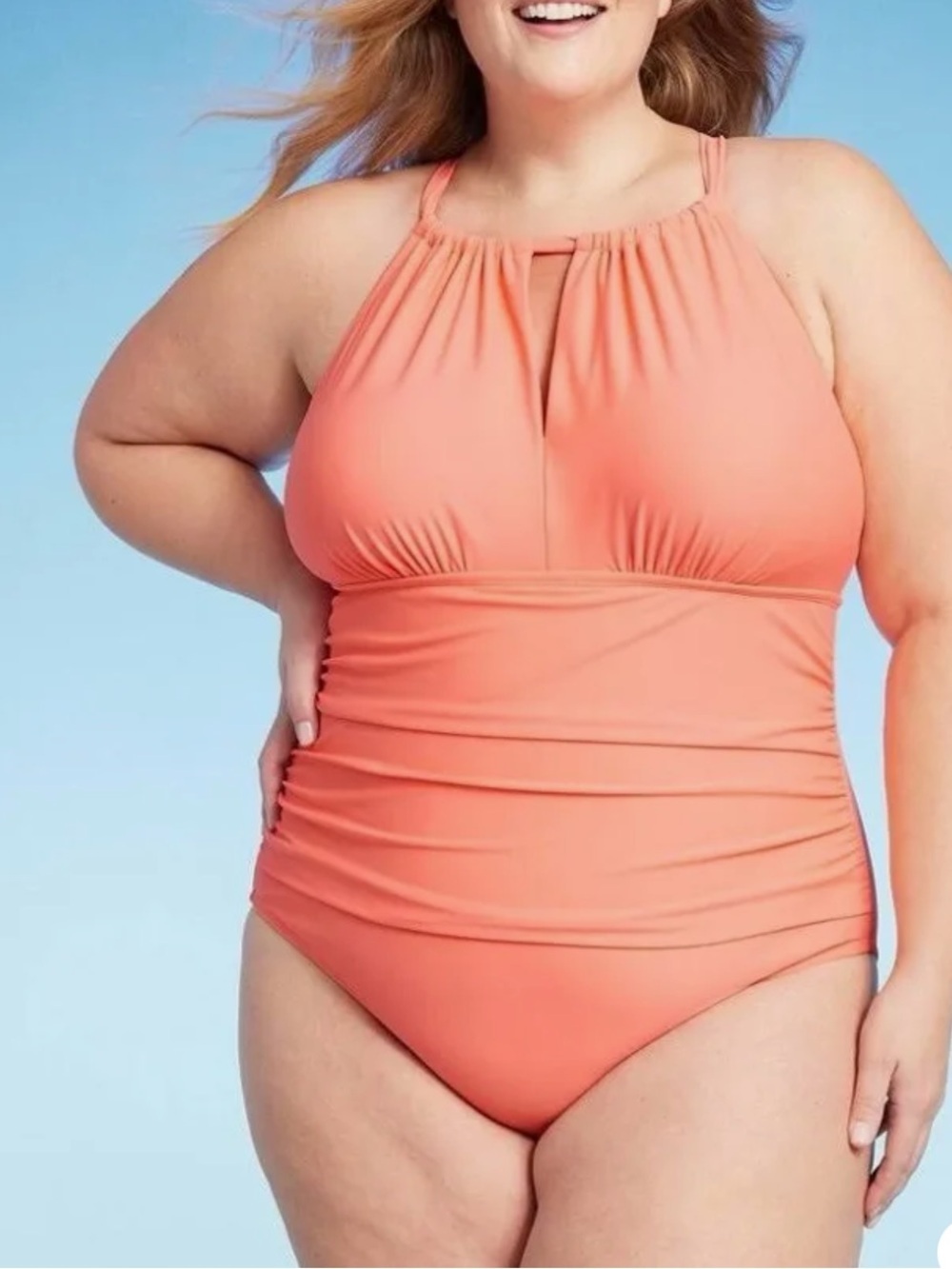 Kona Sol Full Coverage Tummy Control High Neck Halter One Piece Swimsuit Sz 24